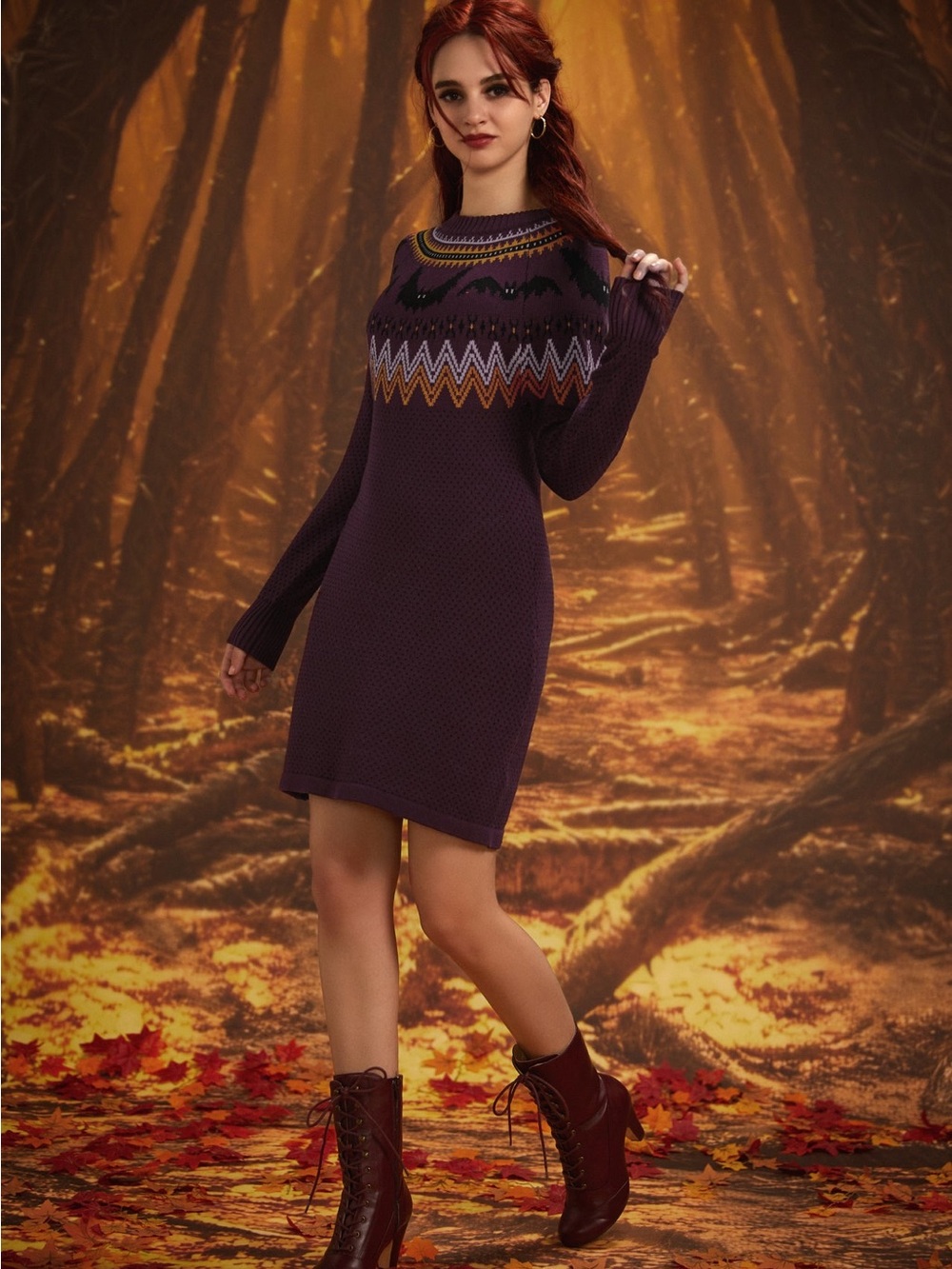 Modcloth Purple Fair Isle Knit Sweater Dress with Multicolor Yoke